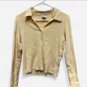 Old Navy Light Yellow Long-Sleeve Polo Top - M